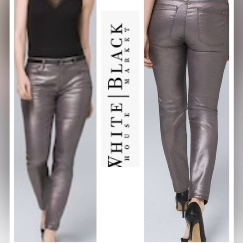 White House Black Market The Skinny Ankle Shimmering Gray Mid Rise Jeans